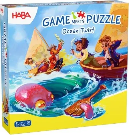 HABA 2012216001 - GAME MEETS PUZZLE, Ocean Twist, Würfelspiel - Gesellschaftsspiel mit einzigartigem Wasserstrudel-Mechanismus, der das Puzzeln und Würfeln zu einem spannenden Abenteuer auf der Schatzinsel verbindet.