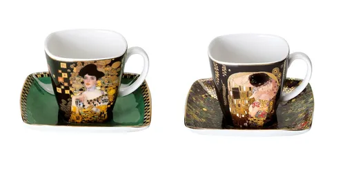 Gustav Klimt Espressotassen Der Kuss 2er Set - Klassische Porzellantassen im Gustav Klimt Design, ideal für Kunstliebhaber und perfekt für gemütliche Kaffeepausen.