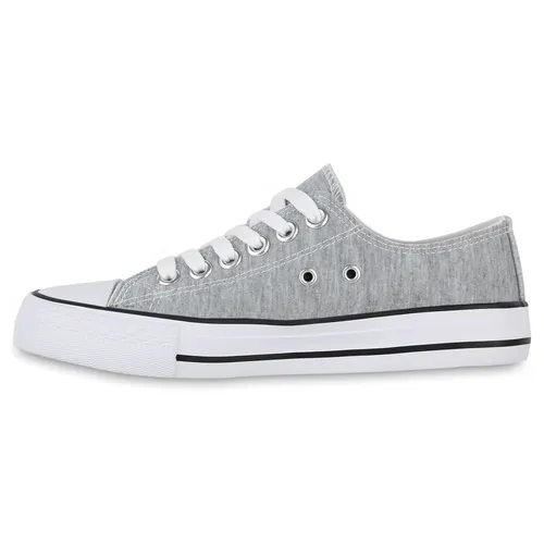 VAN HILL Damen Sneaker Low Schnürer Bequeme Stoff Freizeit Schuhe 841314, Farbe: Hellgrau, Größe: 36