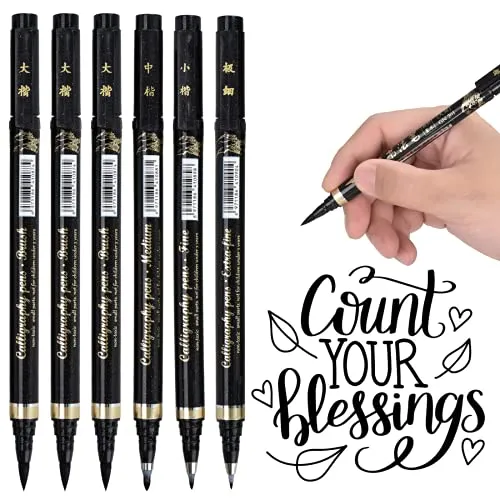 Kalligraphie Stifte Schnelltrocknender Calligraphie Stifte mit 4 Größen Fasermaler Pinselstifte Schwarz Handlettering Stifte für Schriftzug Anfänger Bullet Journal Tagebuch Unterschrift Zeichnung 6
