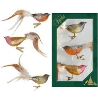 Krebs Glas Lauscha Naturfarbig Glasvögel auf Clip - 3 handdekorierte, mundgeblasene Glasvögel auf Clip, idealer Weihnachtsbaumschmuck für eine festliche Atmosphäre. Verleihen Sie Ihrem Baum mit diesen bezaubernden Vögeln einen besonderen Glanz.