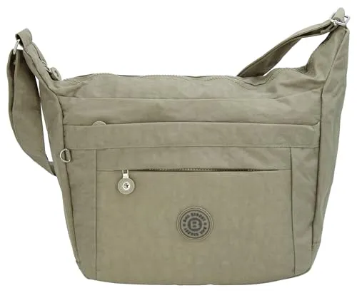 BAG STREET Große Damen Schultertasche – Leichte Umhängetasche aus Nylon (Beige stone)