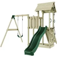 OutdoorToys Spielturm - Spielturm aus robustem Holz in Dunkelgrün, ideal für Kinder ab 3 Jahren – fördert Spiel und Bewegung im eigenen Garten.