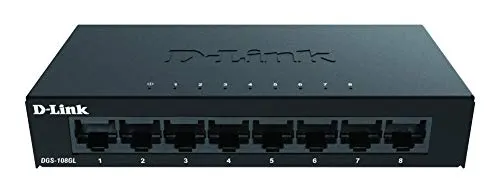 D-Link DGS-108GL 8-Port Gigabit Unmanaged Desktop Switch, lüfterlos, flaches Profil, Metallgehäuse, Plug-and-Play, 802.3az EEE schwarz DGS-108GL