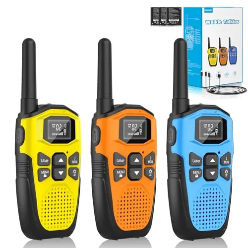 NXGKET Walkie Talkie 3er Set – Wiederaufladbare Funkgeräte für Kinder und Erwachsene