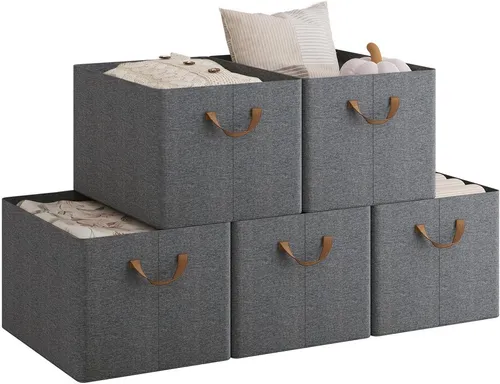 Woltu Aufbewahrungsbox Set (5 St) – Faltbare Aufbewahrungslösungen in Grau - Praktisches Set mit 5 faltbaren Aufbewahrungsboxen, ideal für Ordnung und Platzersparnis. Robust und leicht zu reinigen, perfekt für jeden Raum.