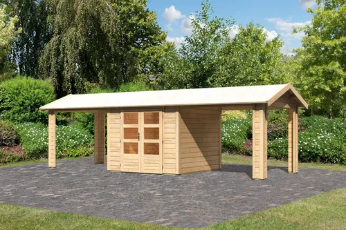 Karibu Gartenhaus Gerätehaus Theres 3 im Set mit 2 Dachausbauelement naturbelassen 720x244x242 cm
