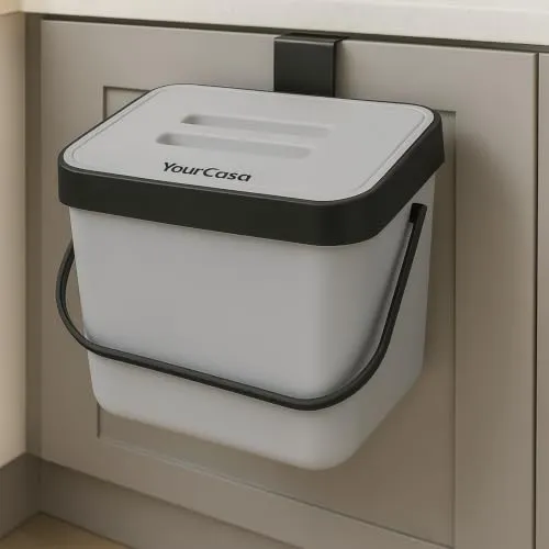 YourCasa Biomülleimer Küche 7L mit Halterung und Deckel in grau von YourCasa