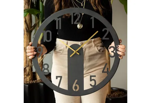 Metall Wanduhr Dekouhr Industrial Clock Schwarz Gold - Elegante Wanduhr im Industrial Design, gefertigt aus robustem Stahl. Ein stilvolles Highlight für jeden Raum.