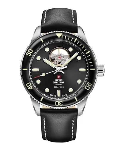 Swiss Military Automatikuhr SMA34106.15 - Herrenuhr mit Open-Heart und 20 ATM - Armbanduhren: Hochwertige Swiss Military Automatik-Taucheruhr mit 20 ATM Wasserdichtigkeit und elegantem Open-Heart Design für anspruchsvolle Herren.