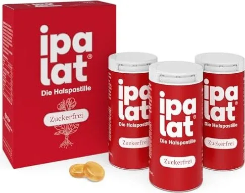 IPALAT Halspastillen zuckerfrei 0,95 g - Erkältung & Immunsystem: Schnelle Linderung bei Halsschmerzen, zuckerfrei und zahnfreundlich, ideal für Diabetiker. Vegetarisch und glutenfrei, perfekt für unterwegs!
