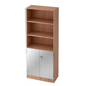 HAMMERBACHER Regalschrank V6770, Nussbaum und Silber, 80x42x200 cm - Büromöbel mit 5 höhenverstellbaren Fächern für optimale Ordnung. Der elegante Regalschrank kombiniert offenen und geschlossenen Stauraum und ist ideal für jeden Büro- oder Wohnraum.