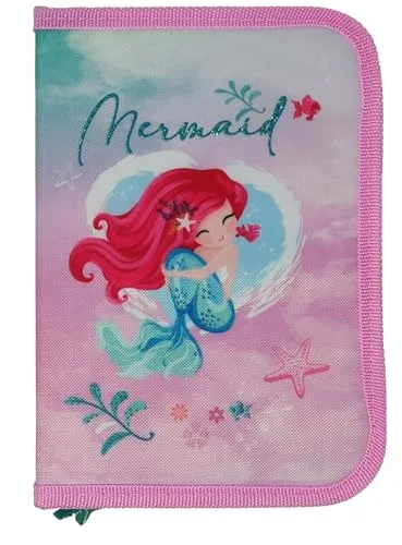 Theonoi Kinder Federmäppchen Federtasche Federmappe Mäppchen Etui 2 Fach Doppeldecker Schüleretui Stifteetui gefüllt Federpenal Schulzubehör Einschulung Mädchen (Mermaid Meerjungfrau)