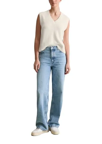 Marc O'Polo Denim Damen Wide Leg Jeans aus Bio-Baumwolle, Light Blue Multi 20 - Jeans aus 100% Bio-Baumwolle mit hoher Taille und weitem Bein für komfortable Passform und Bewegungsfreiheit. Ideal für vielseitige Looks von casual bis elegant.