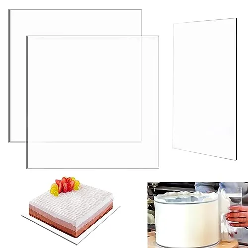 Vegena 2 Stück Quadratische Tortenplatte - Acrylic Cake Board Square - Torten Unterplatten Wiederverwendbar, Kuchenplatte Transparent mit Tortenschaber, Cake Drum, Lebensmittelecht (2mm Dick, 30cm)