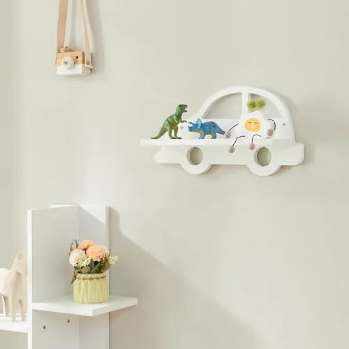 [en.casa] Kinder-Wandregal Skanderborg – Verspieltes Hängeregal in Autoform für Kinderzimmer