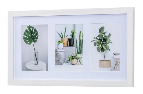 Levandeo® Bilderrahmen Collage, Bilderrahmen Collage 3 Fotos 10x15cm Ahorn Weiß MDF Passepartout