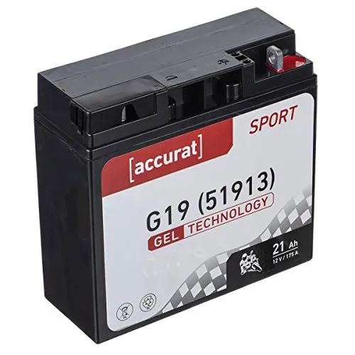 Accurat Motorradbatterie G19-12V, 21Ah, 175A, zyklenfest, wartungsfrei, Gel - Starterbatterie, Batterie in Erstausrüsterqualität für Rasentraktor, Roller, Motorrad, Quad