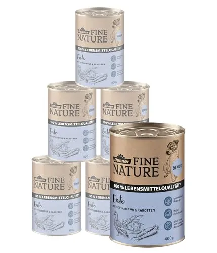 Dehner Fine Nature Hundefutter, Nassfutter in Lebensmittelqualität, für ältere Hunde, Ente, 6 x 400 g Dose (2.4 kg)