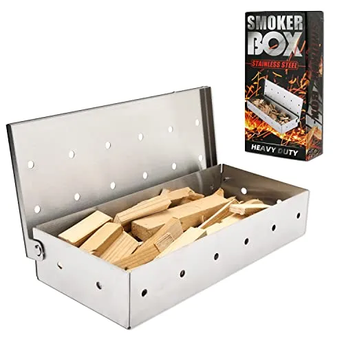 Merecho Räucherbox, Smokerbox, Edelstahl Räucherbox, Smoke Box Grill Räucherkasten Grillzubehör Smoker Box für Elektrogrilll, Gasgrill, Holzkohlegrills Kugelgrill