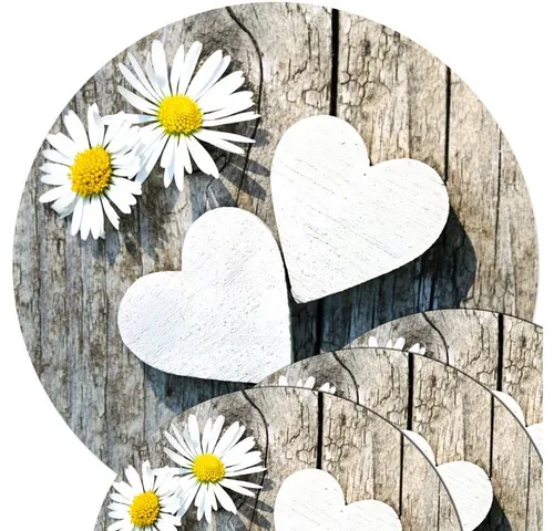 matches21 HOME & HOBBY Platzset Abwaschbare Tischsets 4er Set Gänseblümchen Blumen rund, (4-St), Platzsets als Tisch-Untersetzer und Tisch-Deko für Esstisch Teller