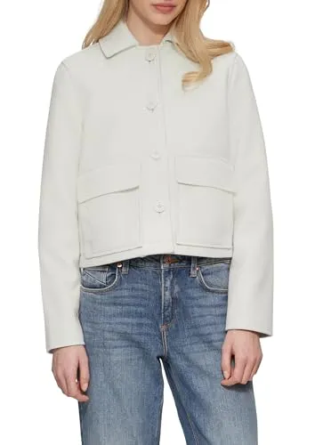 QS Kurze Jacke in Wolloptik mit Taschen - Stylische kurze Jacke im Regular Fit aus hochwertiger Wolloptik. Mit rundem Ausschnitt, Hemdkragen und praktischen Pattentaschen perfekt für den Alltag.