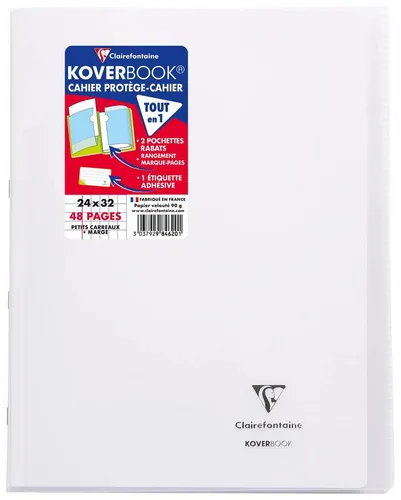 Clairefontaine Koverbook 24x32 cm - 10er Set - Schulhefte mit 24 Blatt 90g, kariert 5/5 mit Rand, langlebiger Einband aus transparentem Polypropylen für optimalen Schutz.