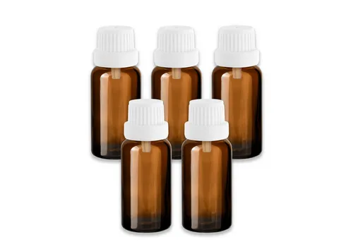 CK Verpackung GmbH Zerstäuberflasche 5x Braunglasflasche 20 ml mit weißem Tropfer Tropfeinsatz leer 18 mm