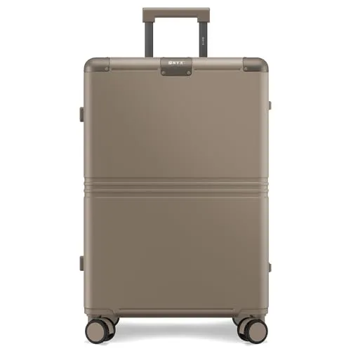 ONYX Hybrid-Pro Koffer Mittelgroß 65x42x28, Leichter 4,8kg Hartschalen-Koffer mit TSA-Schloss Aluminiumverschluss und leisen 360°-Rollen, 70L Reisekoffer aus robustem Polycarbonat, Desert Clay