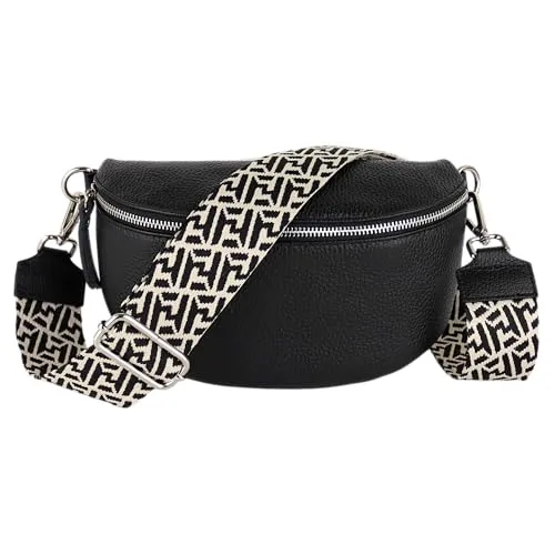 MIRROSI® Bauchtasche Damen aus Echtleder, Made in Italy in schwarz von MIRROSI