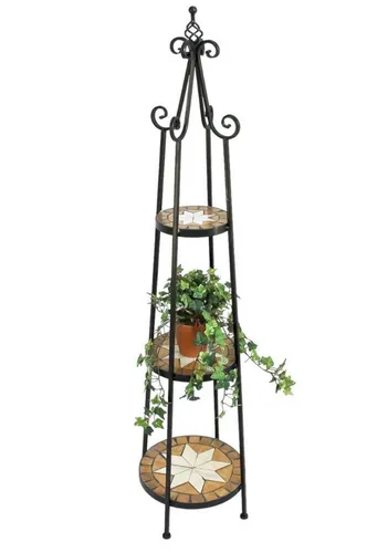 DanDiBo Blumenregal Mosaik Rund 140 cm - Blumentreppe im Landhausstil mit 3 Steinmosaik-Ablagen, ideal für drinnen und draußen. Ein Blickfang für Ihr Zuhause, aus hochwertigem Metall gefertigt.