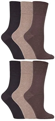 IOMI - 6er pack damen ohne gummi weitschaft baumwolle socken/diabetikersocken in 7 farben (37-42 eur, Braun LA6)