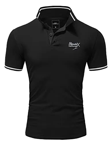 REPUBLIX Herren Poloshirt Basic Kontrast Stickerei Kragen Kurzarm Polohemd T-Shirt R-0061 Schwarz/Weiß XL