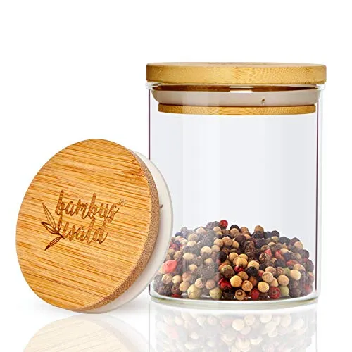 bambuswald© 150ml Vorratsglas | Aufbewahrungsglas mit luftdichten Deckel aus 100% ökologischen Bambus - Glasbehälter ideal für Gewürze Kräuter Kaffee Vorräte Müsli - spülmaschinenfest
