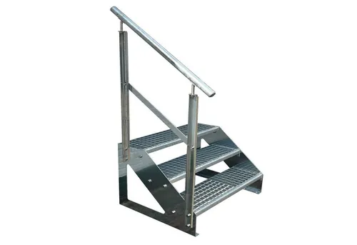 Kaminbau Mierzwa Außentreppe Premium Treppe Verzinkt mit oder ohne Geländer, für Geschosshöhen bis 57.00 cm, Stufen Gitterroststufen nach DIN 24531, (Höhe 57 cm, Stufenbreite und Geländerart wählbar), Gartentreppe Stahltreppe Wetterfest Rostfrei Feuer-Verzinkt Rutschfest
