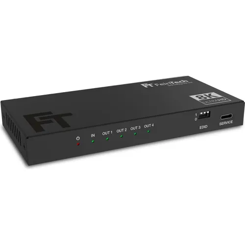 FeinTech HDMI-Splitter SP410 1 in 4 out - HDMI 2.1 Adapter für 4K 120Hz & 8K 60Hz, ermöglicht gleichzeitig den Anschluss von bis zu 4 Geräten, ideal für Gaming und Home-Entertainment.