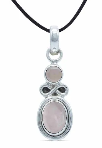 mantraroma Kettenanhänger 925 Silber Rosenquarz rosa Stein Edelstein Kettenanhänger Damen Sterling Silber Halskette Anhänger Geschenk (MAH-075-07)