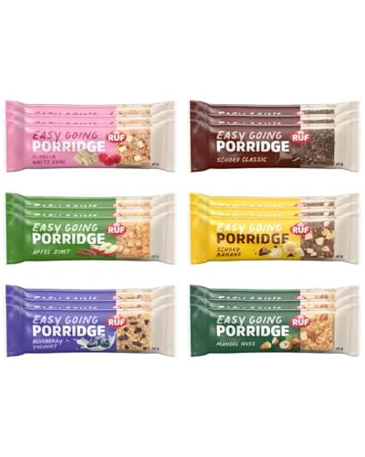 RUF Easy Going Porridge Riegel Probier Set (18 Stück), Müsliriegel aus Vollkornhaferflocken in 6 abwechslungsreiche Sorten, der ideale Snack To Go