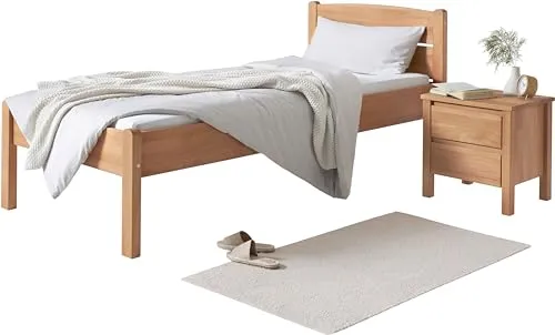 TaBoLe Massivholzbett Einzelbett 90x200 – Komfortbett für Senioren - Elegantes Massivholzbett aus FSC-zertifizierter Kernbuche in 48 cm Komforthöhe, ideal für einfaches Hinsetzen und Aufstehen.