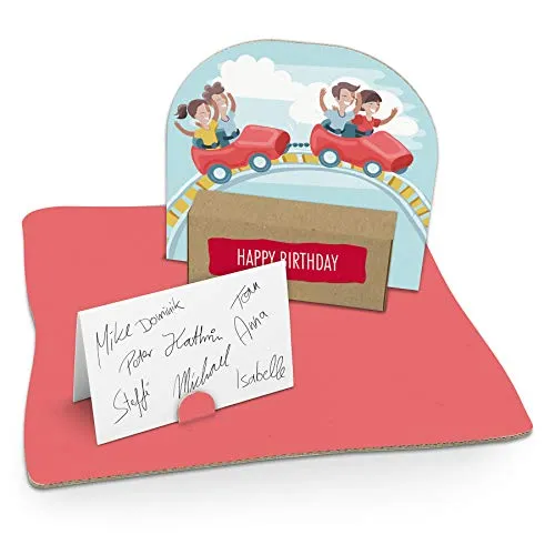 itenga Geldgeschenk I Motiv Achterbahn/Freizeitpark I Mitbringsel I Gutschein I Geschenkverpackung mit Bodenplatte, Geschenkkarte und Stickerbogen - zum Basteln und Dekorieren