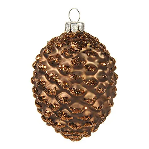 Christbaumschmuck Glas 8cm Zapfen mit Glitzer Weihnachtskugeln Tannenzapfen Elegant Lounge braun / Inge's Christmas Sfera Vetro Collection Pigna Braun cm.8