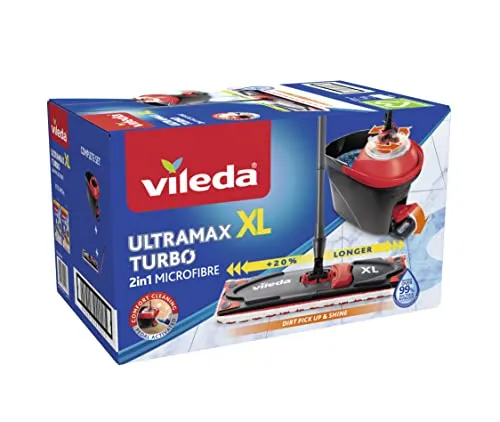 Vileda Ultramax XL Turbo - 2in1 Microfibre Wischsystem, reinigt 20% schneller mit trockenem Handling und brillantem Ergebnis auf Hartböden
