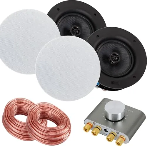 McGrey ACS-660 WH Einbaulautsprecher mit Bluetooth 60W Set - 2-Wege HiFi Decken-Einbaubox mit Bluetooth, ideal für Festinstallationen in Decken und Wänden, inkl. Mini-Hifi-Verstärker und Lautsprecherkabel.