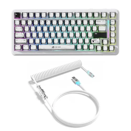 ATTACK SHARK X82PRO HE 75 % Kabellose Rapid Trigger Magnetische Tastatur, 8000Hz Kabelgebundene Gaming-Tastatur,Hall-Effekt-Schalter mit Einstellbarem Auslösepunkt, QWERTY, C01 RGB-Spiralkabel–Comic