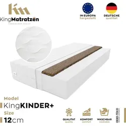 Kindermatratze KingKINDER PLUS 60 x 120 cm - Hochwertige Kaltschaummatratze mit Kokosnussschicht - Matratzen für Kinder, hypoallergen und mit waschbarem Bezug, ideal für gesunden Schlaf und optimale Luftzirkulation durch natürliche Kokosfaser.
