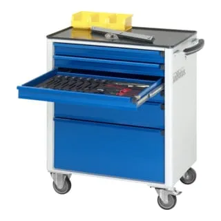 Rau Werkzeugwagen mit 4 Schubladen – Metall, 700x500x860mm - Robuster Werkzeugwagen mit 4 Schubladen und zentralem Verschluss. Ideal für die sichere Aufbewahrung von Werkzeugen. Made in Germany, mit 5 Jahren Qualitätsgarantie.