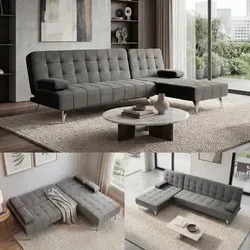 Schlafsofa MCW-K22 - Flexibles Ecksofa mit Schlaffunktion - Sofa mit umstellbarer Liegefläche für optimalen Komfort, ideal für Gästezimmer oder Wohnzimmer. Hergestellt aus hochwertigem Stoff in elegantem dunkelgrau.