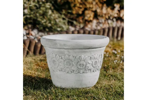 gartendekoparadies.de Pflanzkübel Pflanzgefäß, Blumentopf, Motiv Sonnenblume, H. 27 cm, 11 Liter, 12 kg, Frostsicher