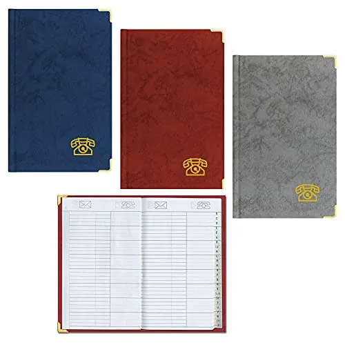 Telefonbuch Adressbuch DIN A5 mit Messingecken - Blau - Praktisches Telefon- und Adressbuch in DIN A5, stilvoll in Blau mit Tab-Register und dekorativen Messingecken für eine elegante Aufbewahrung Ihrer Kontakte.