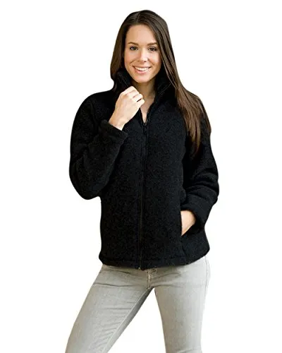 ENGEL Merino Wollfleece Jacke für Damen - Schwarz Melange, Größe 38-40 - Funktionsjacke aus 100% Merinowolle, biologisch und mulesing-frei, ideal für umweltbewusste Modebewusste, bietet Wärme und Komfort.